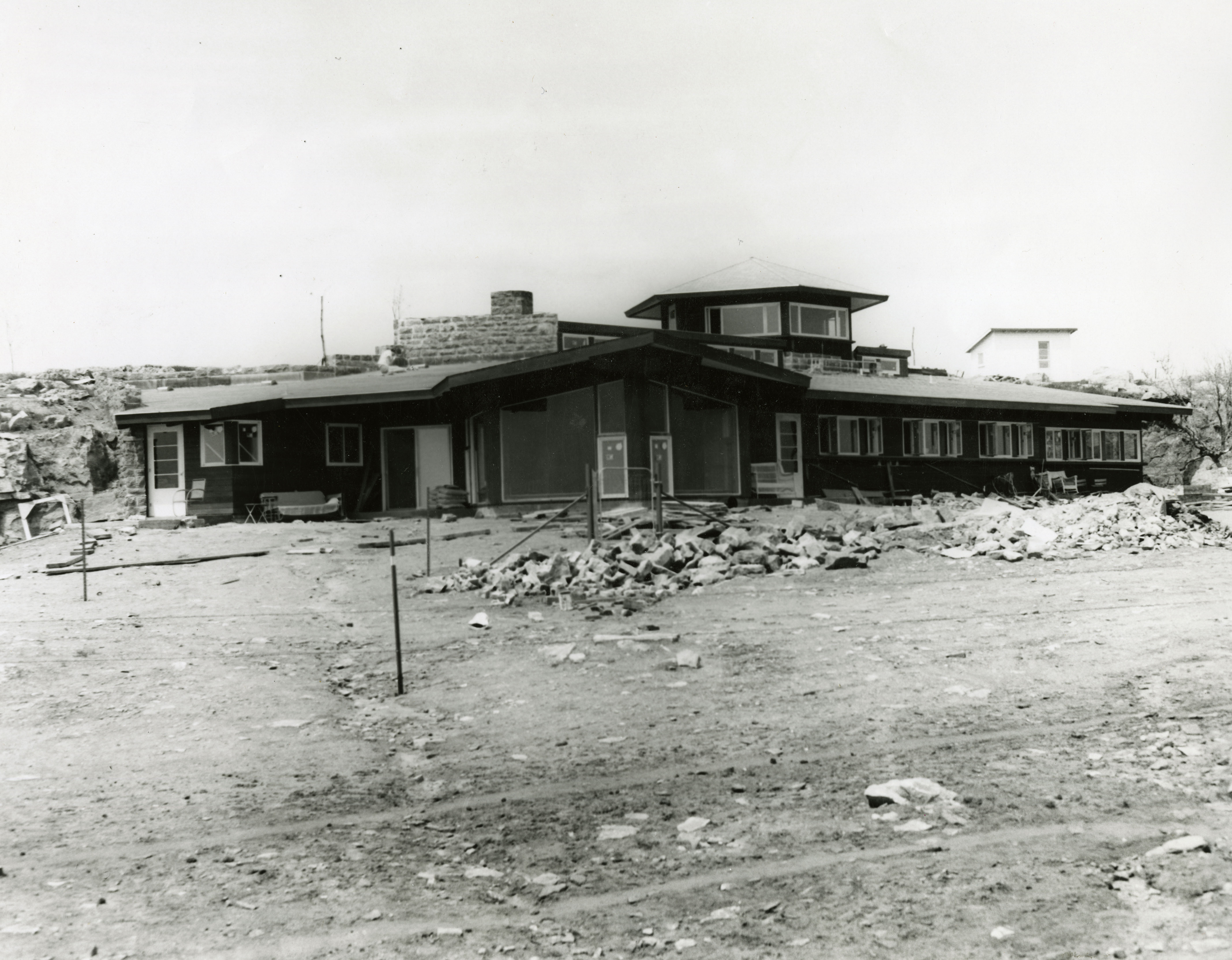 An outside view of the Manfred house just before completion.